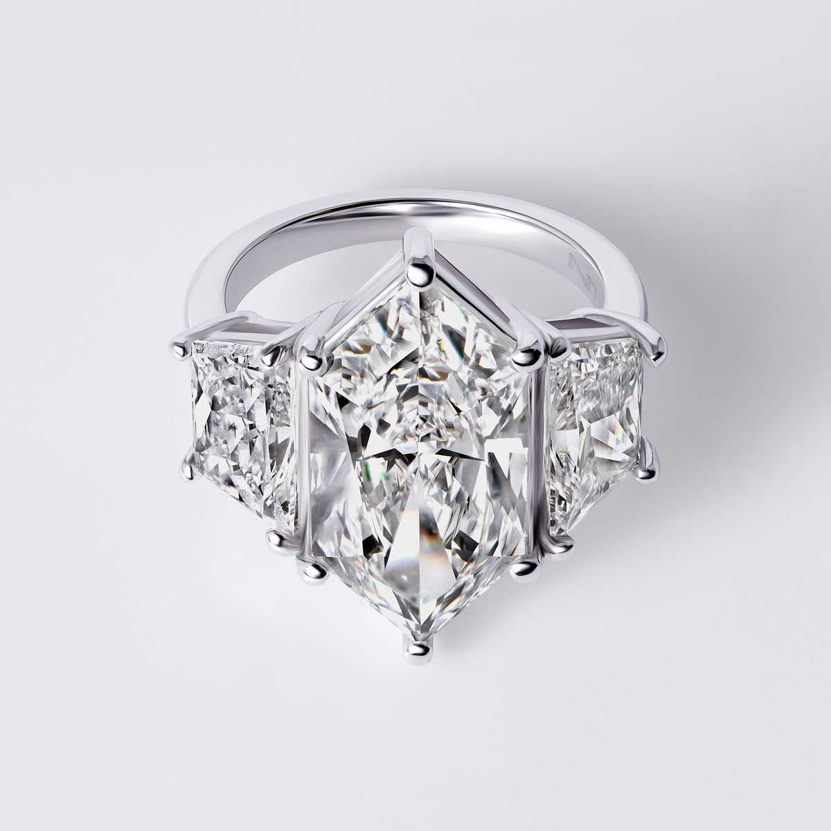 Bespoke Hexagonal (7.23CT) Three Stone Ring, White Gold