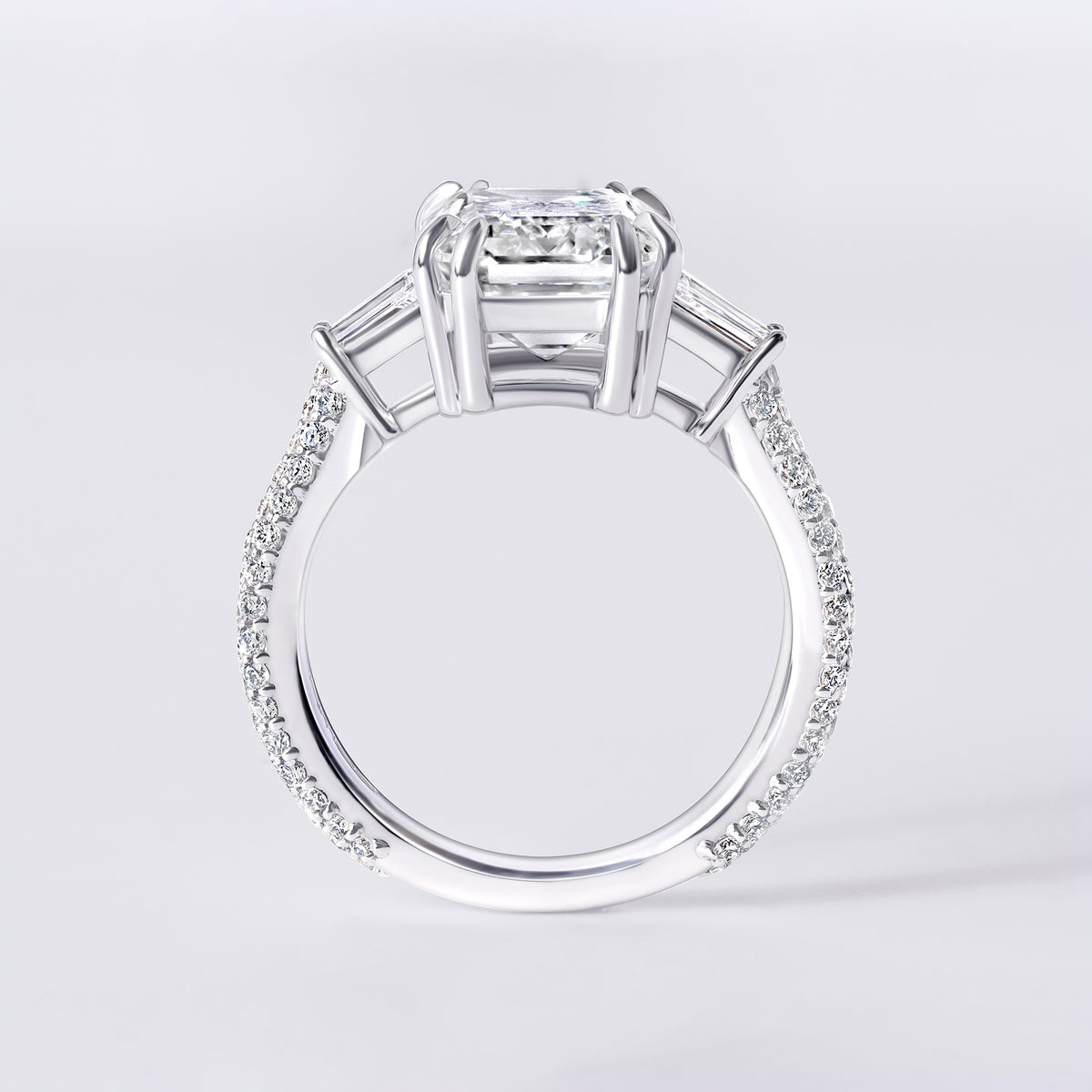 Bespoke Emerald (5.11CT) with Tapered Baguette and Pave, White Gold