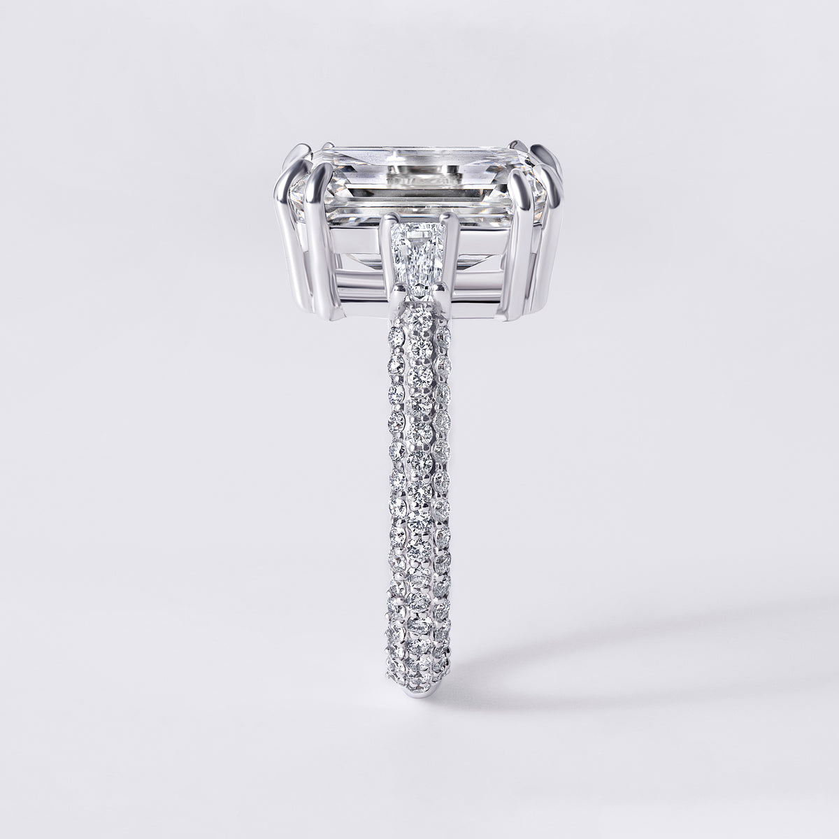 Bespoke Emerald (5.11CT) with Tapered Baguette & Pave, White Gold