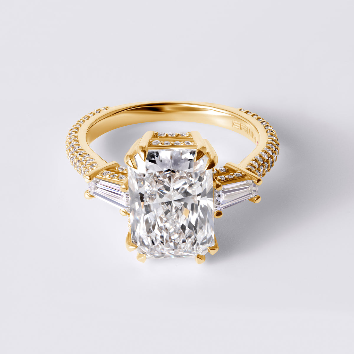 Bespoke Radiant (4.05ct) with Baguettes & Pave, Yellow Gold
