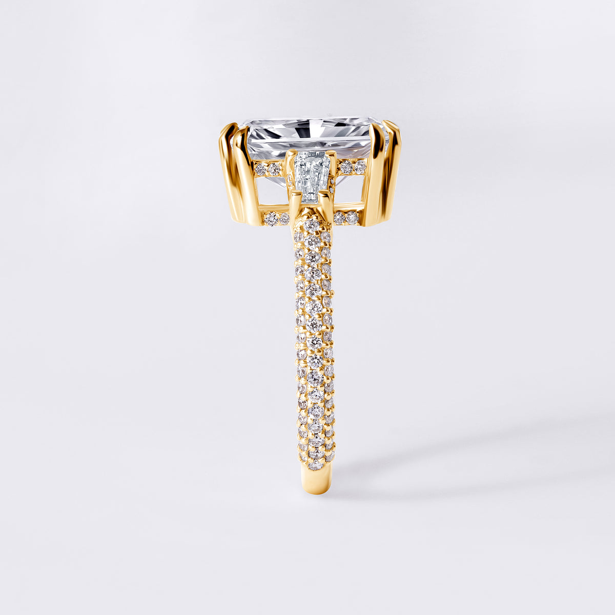 Bespoke Radiant (4.05ct) with Baguettes & Pave, Yellow Gold