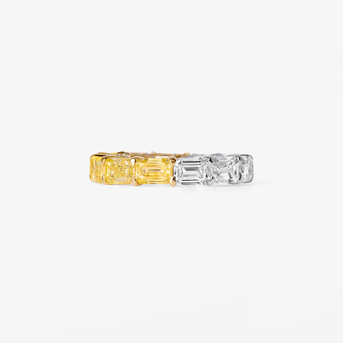 Yellow and White Emerald Diamond Eternity Band