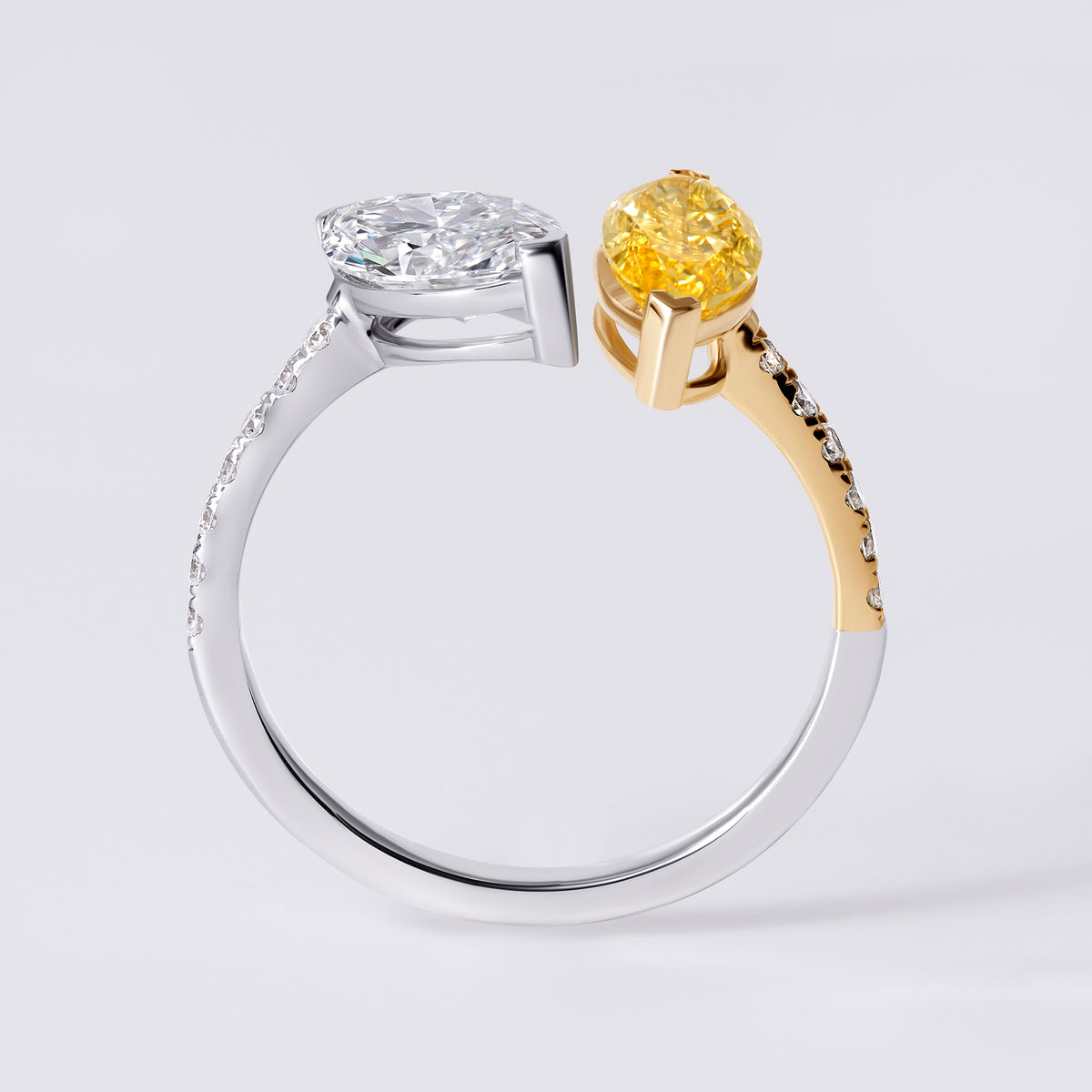White and Yellow Marquise Toi et Moi Ring (2 1/6CTW ), White and Yellow Gold