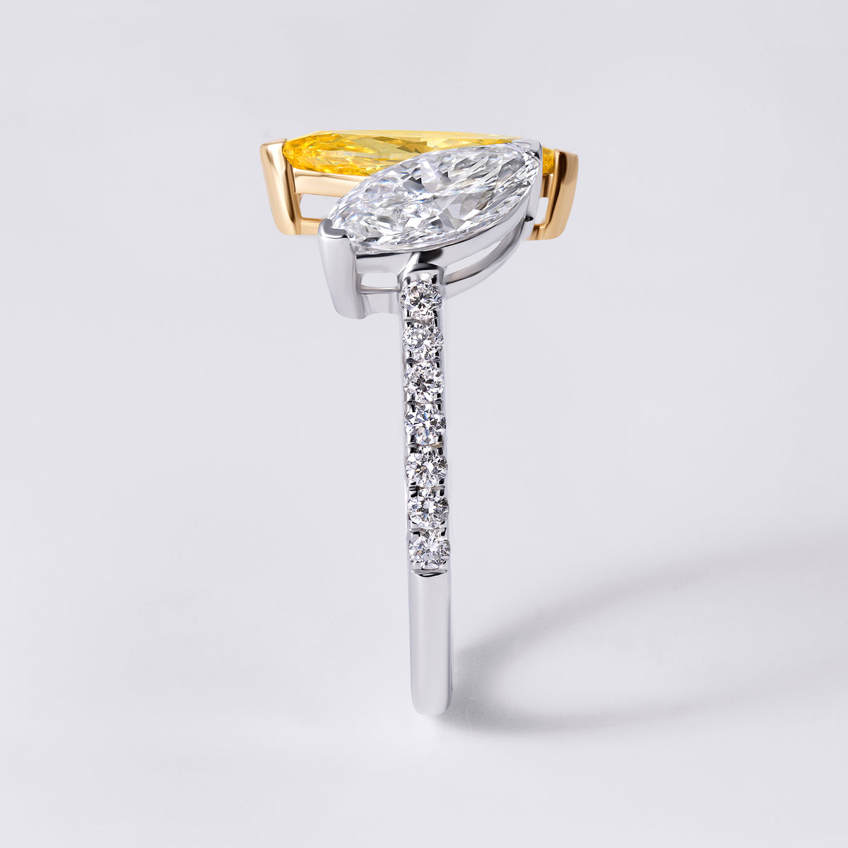 White and Yellow Marquise Toi et Moi Ring (2 1/6CTW ), White and Yellow Gold