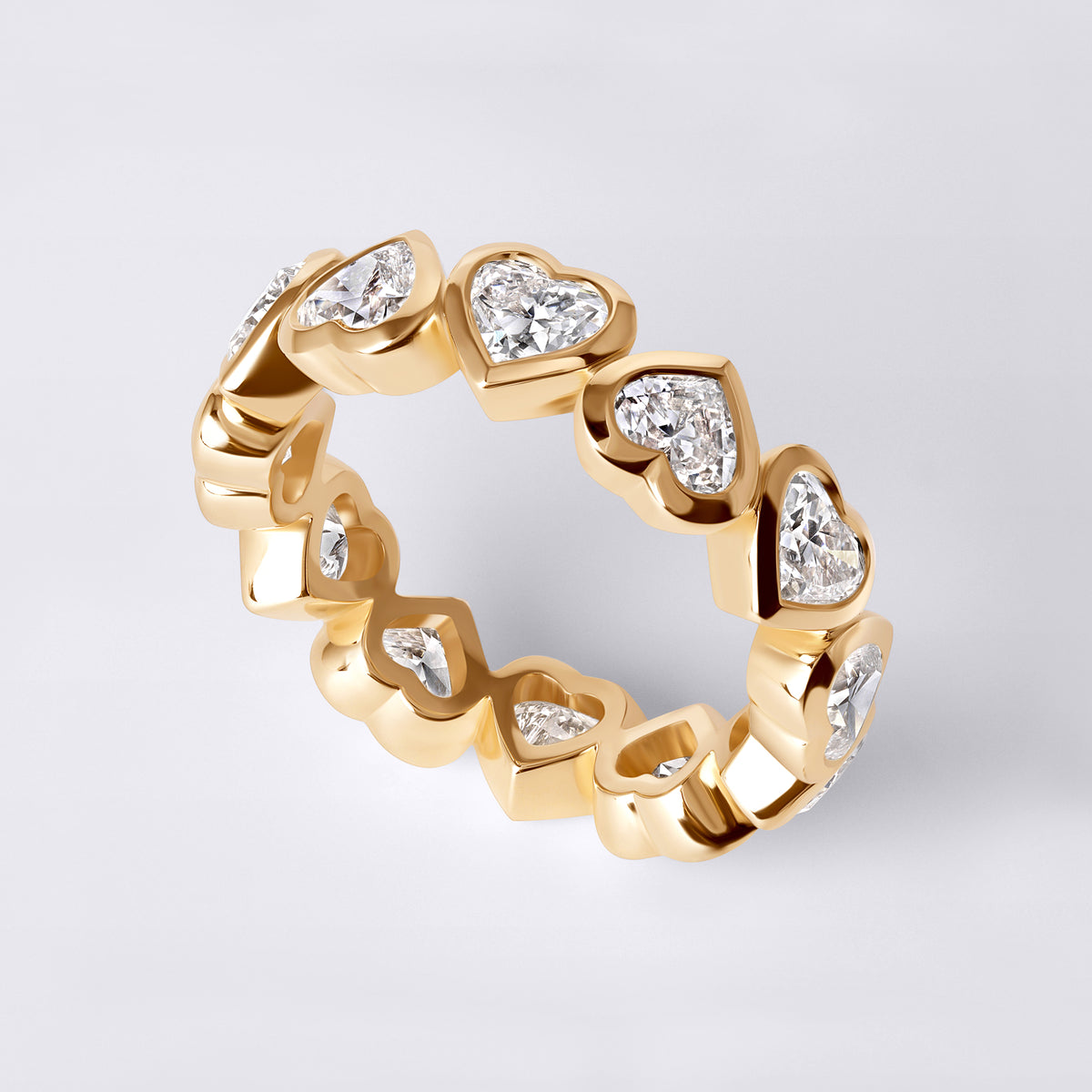 Heart Shaped Up/Down Bezel Set Eternity Band (4CTW), Yellow Gold