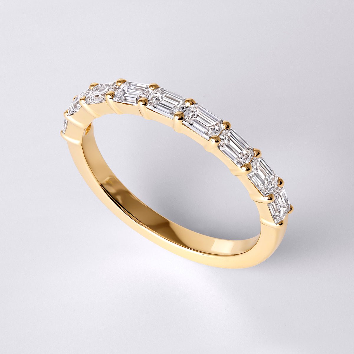 East/West Emerald Cut Half Eternity Band (7/8CTW), Yellow Gold