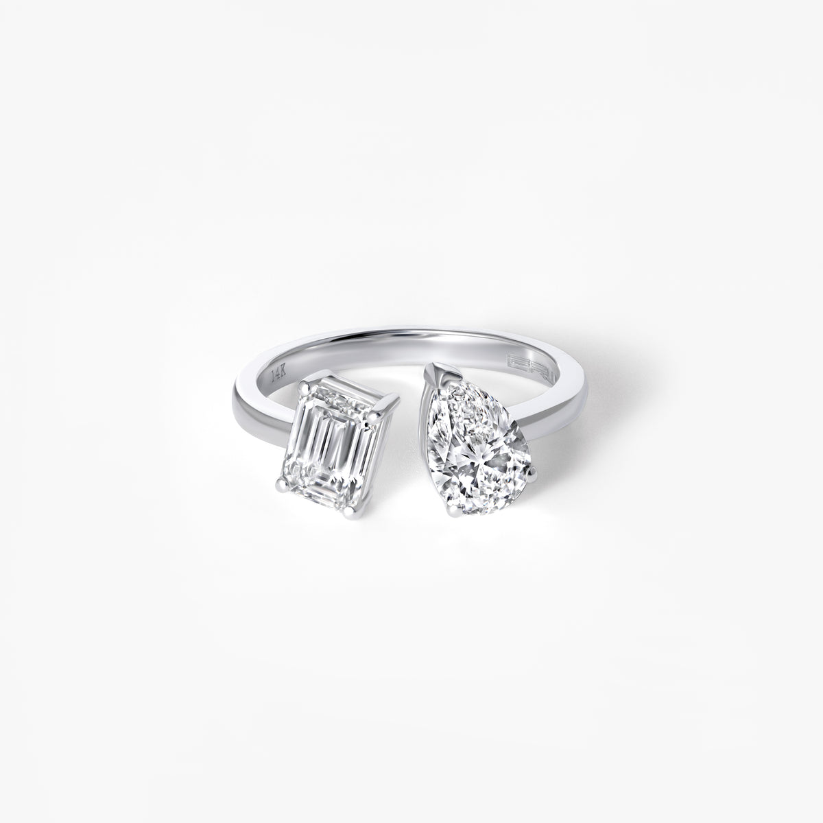 Pear and Emerald Cut Diamond Toi et Moi Ring