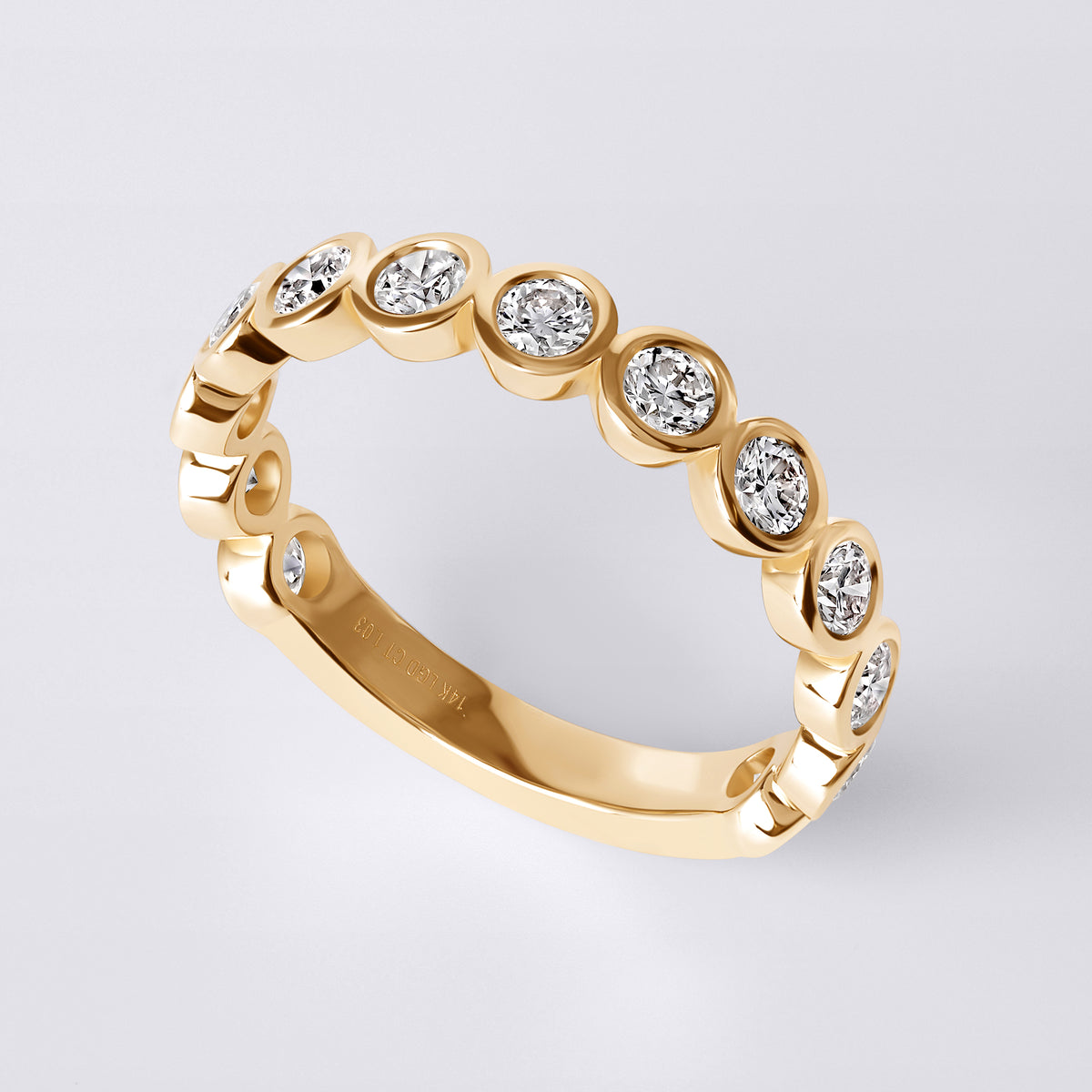 Round Bezel Set 3/4 Eternity Band (1CTW), Yellow Gold