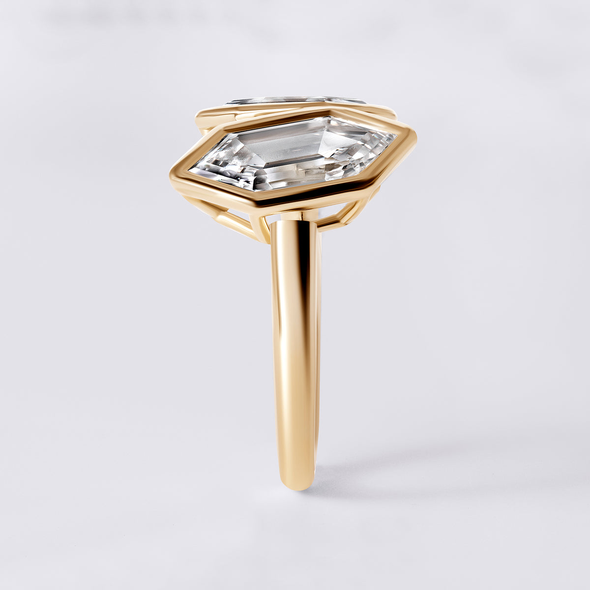 Bespoke Toi et Moi (4.26CTW) Soleil Hexagon and Oval Ring, Yellow Gold