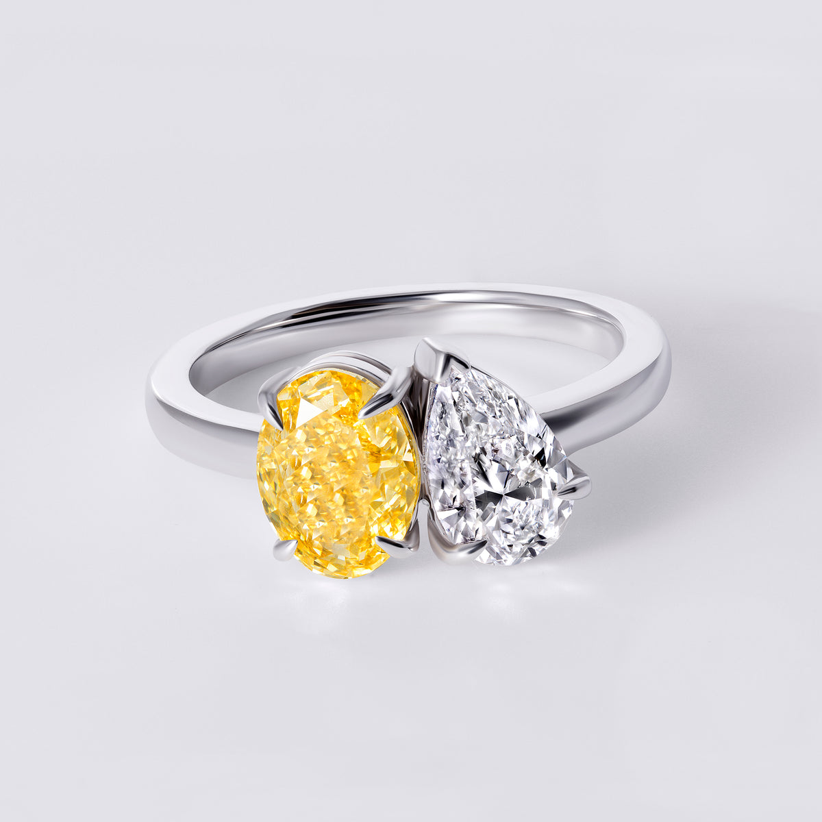 Bespoke Toi Et Moi (2.61CTW) Yellow Oval and White Pear, White Gold