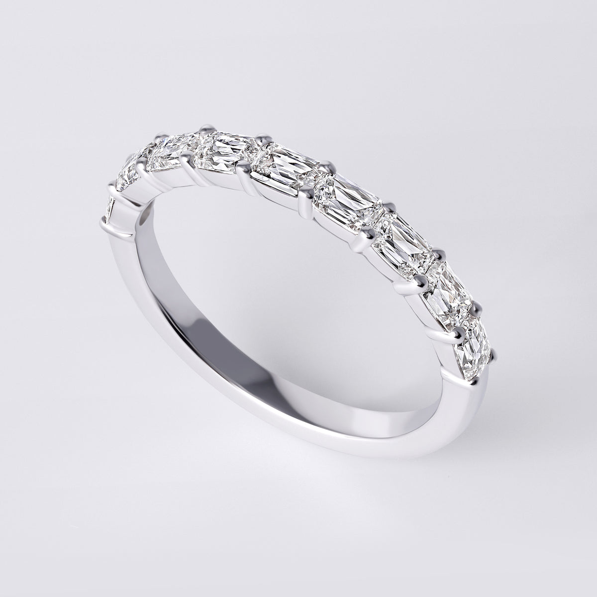 East/West Emerald Cut Half Eternity Band (7/8CTW), White Gold