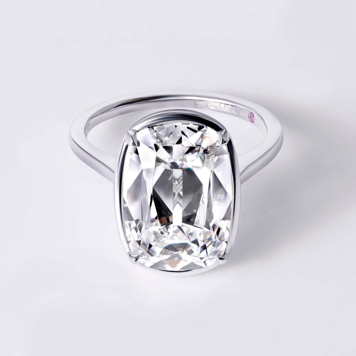 Bespoke Antique Cushion (7.02CTW) Bezel & Prong Set Ring, Platinum and White Gold