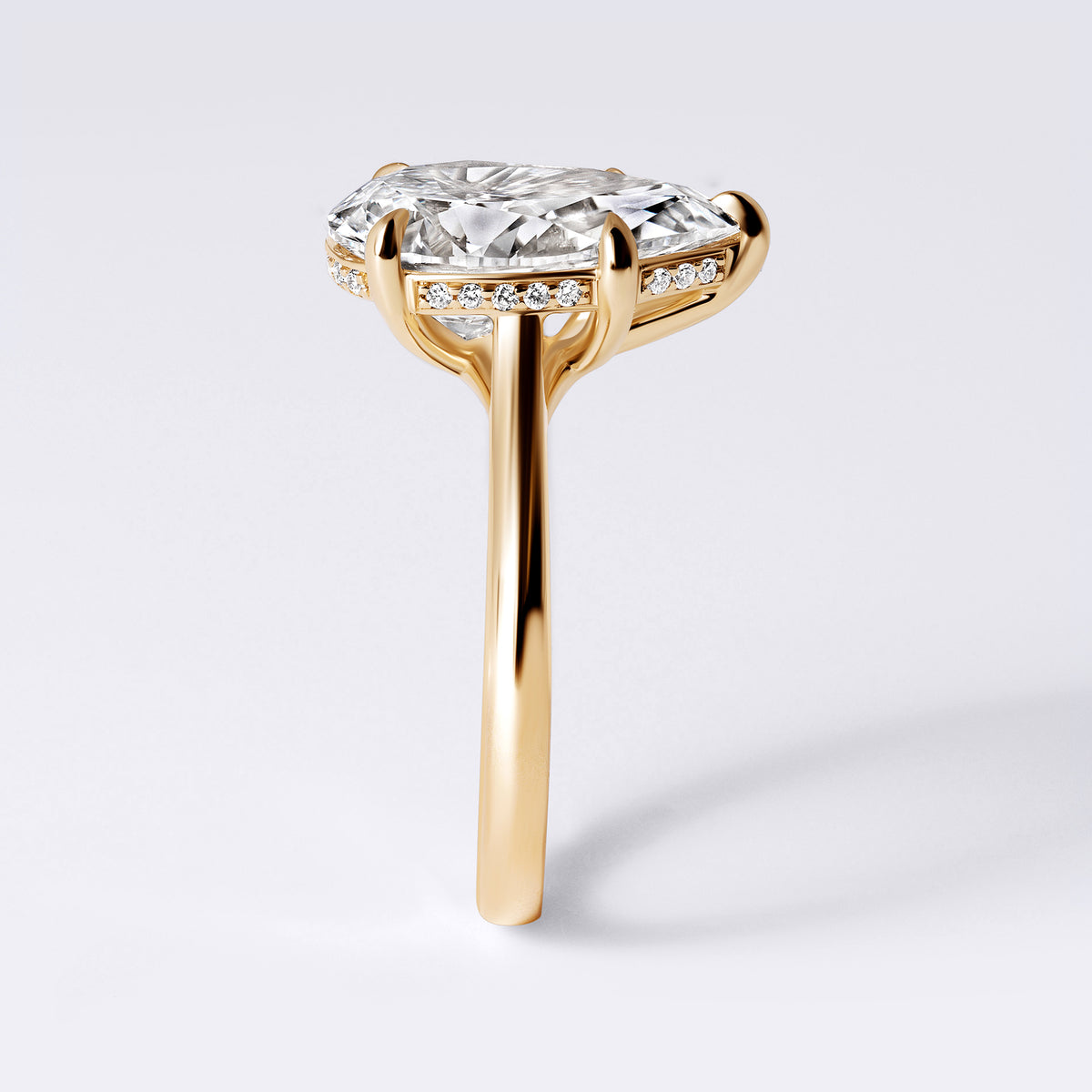 SORA 4.15CTW (4.08CT)CTW PEAR UNDERHALO CARESS KNIFEEDGE SHANK, YELLOW GOLD