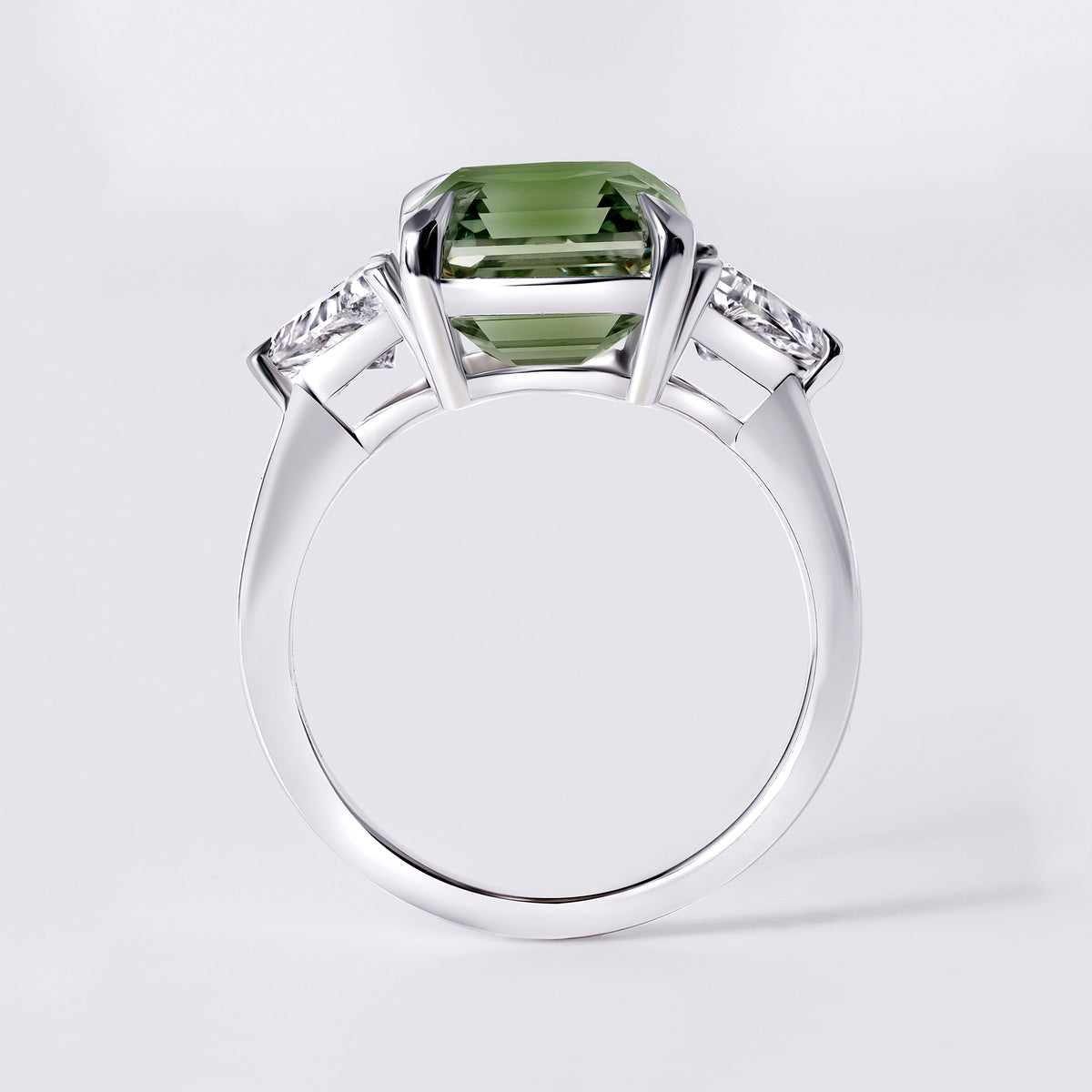 Bespoke Green Asscher (5.51CT) Three Stone Ring, White Gold
