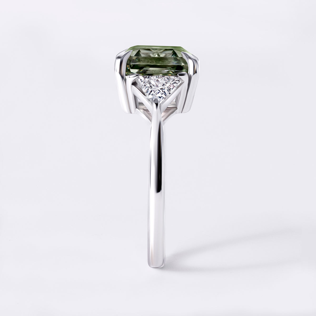Bespoke Green Asscher (5.51CT) Three Stone Ring, White Gold