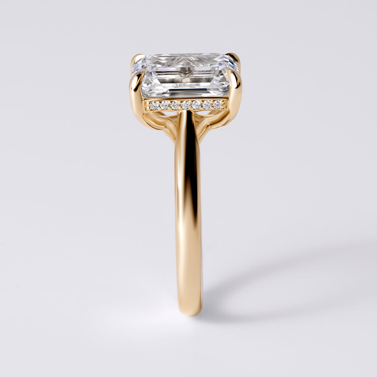 SORA 4.08CTW (4.02CT) EMERALD UNDERHALO CARESS ROUNDED SHANK, YELLOW GOLD