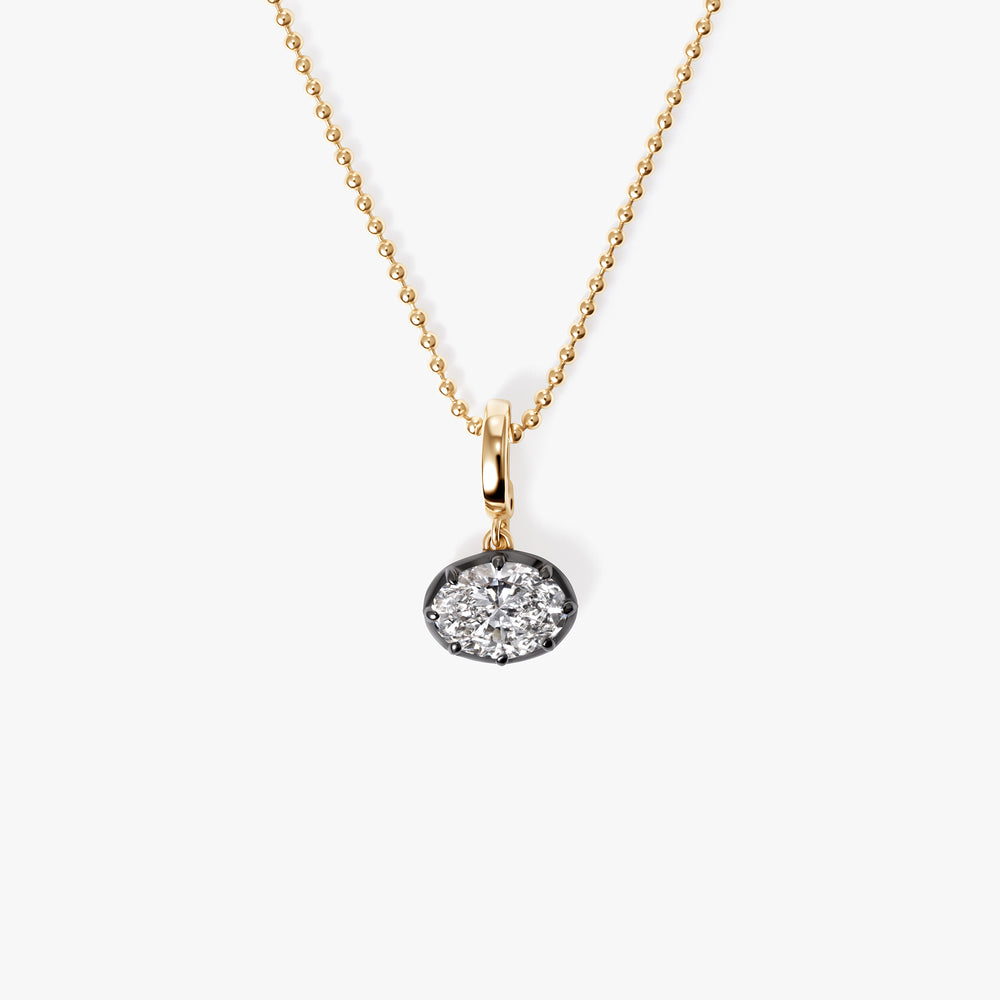 Oval Diamond East/West Black Rhodium Pendant