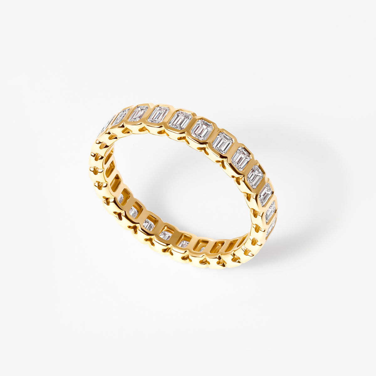 Emerald Cut Diamond Bezel Set Eternity Band