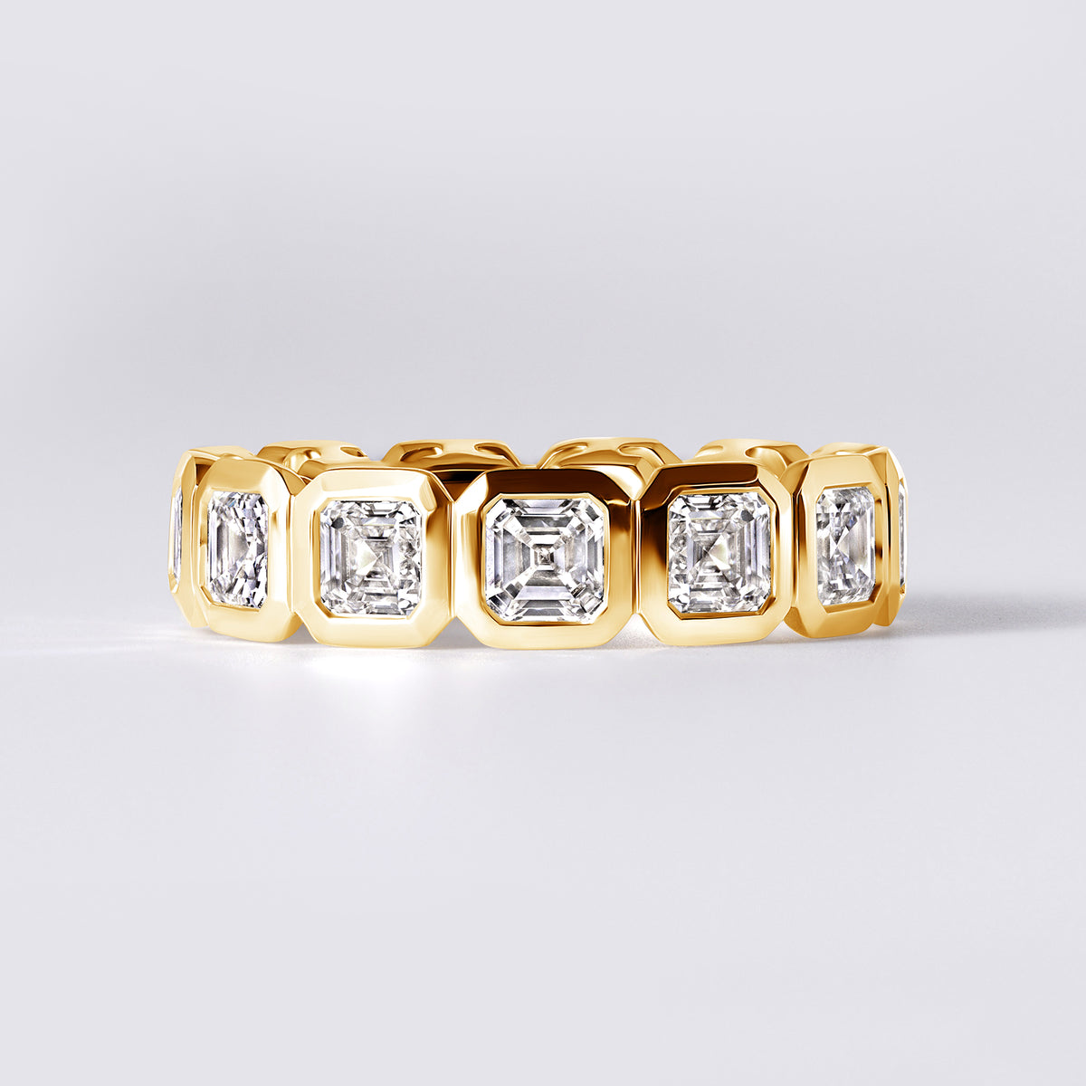 Asscher Bezel Set Eternity Band, Yellow Gold