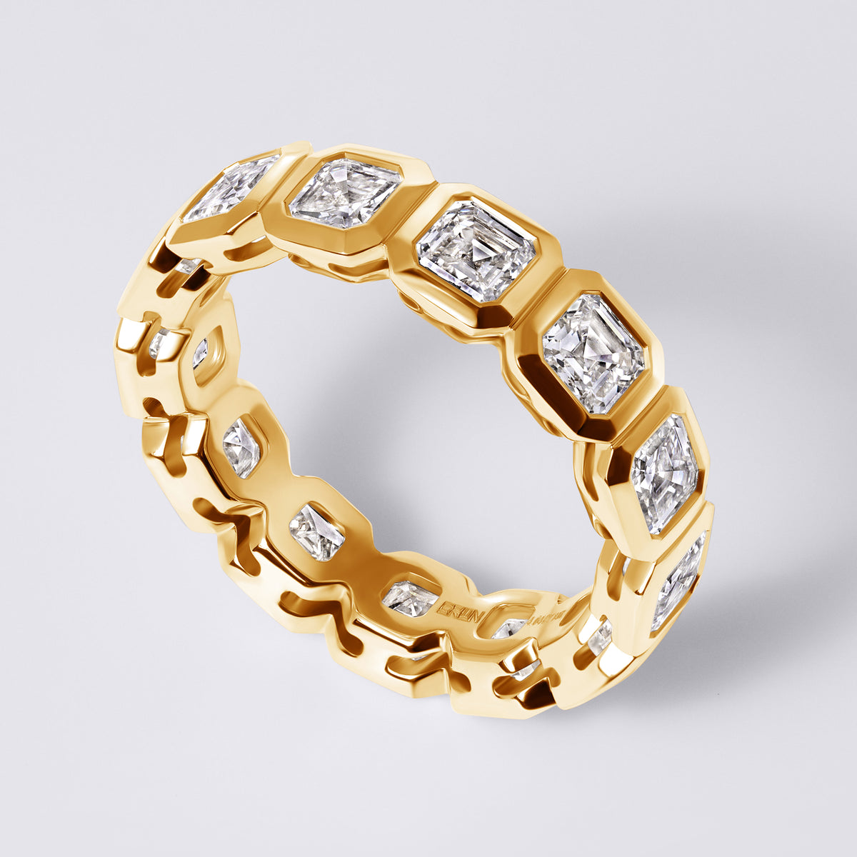 Asscher Bezel Set Eternity Band, Yellow Gold
