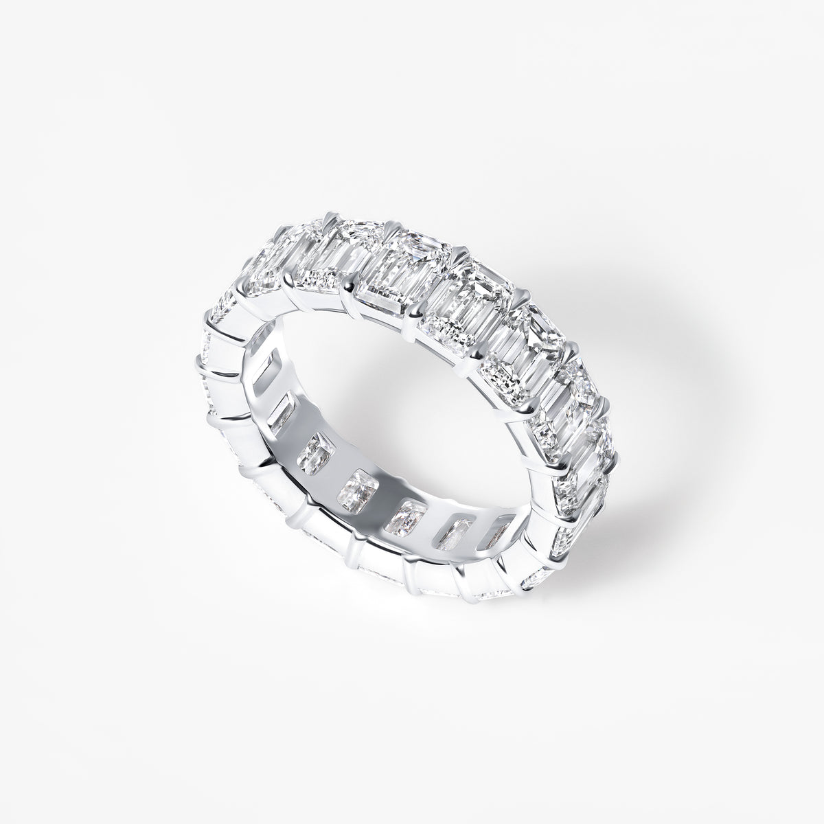 Emerald Diamond Shared Prong Eternity Band