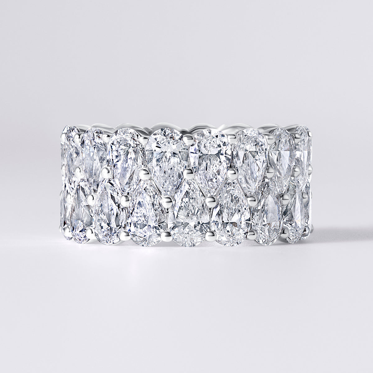Double Row Pear Eternity Band, White Gold