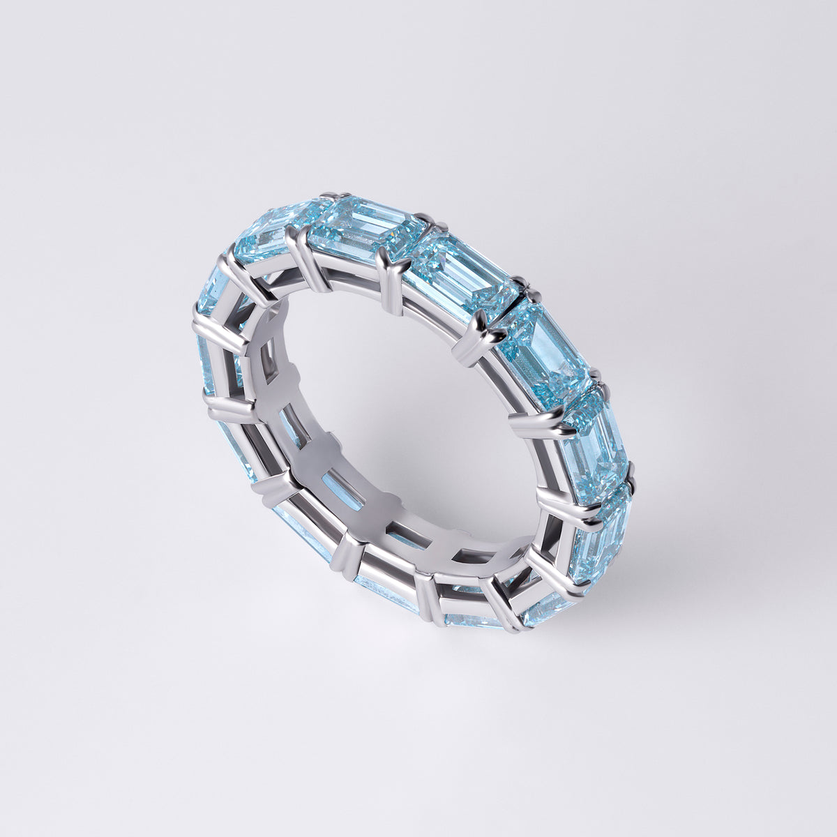 Blue East/West Emerald Eternity Band (6CTW), White Gold