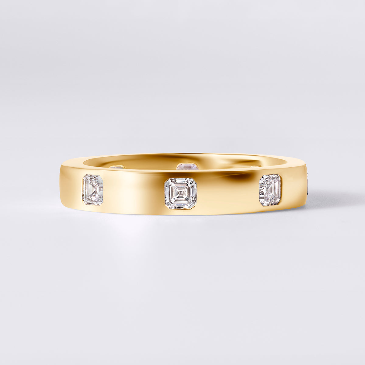 Asscher Cut Inlay Eternity Band, Yellow Gold