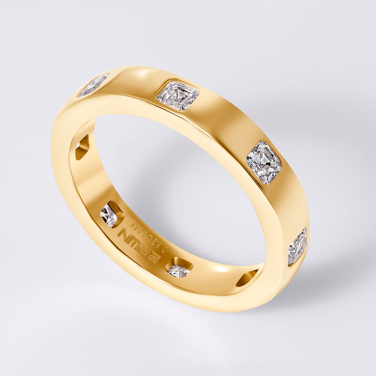 Asscher Cut Inlay Eternity Band, Yellow Gold