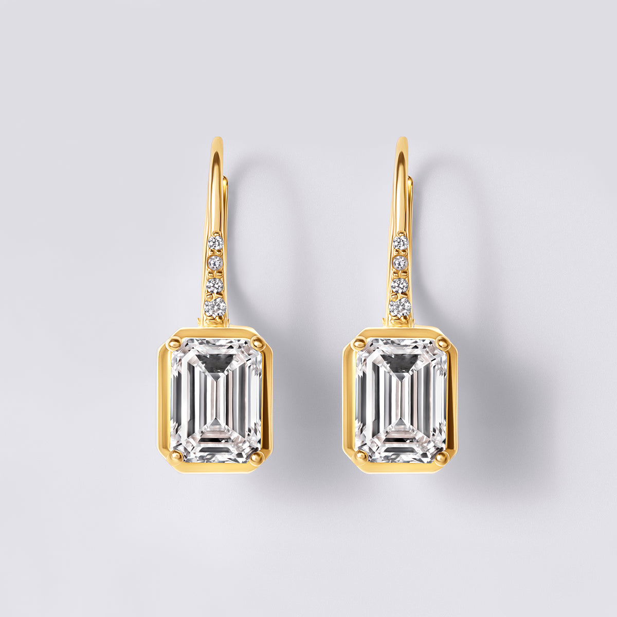 Emerald and Pave Wire Leverback Drop Earring (3CTW), Yellow Gold
