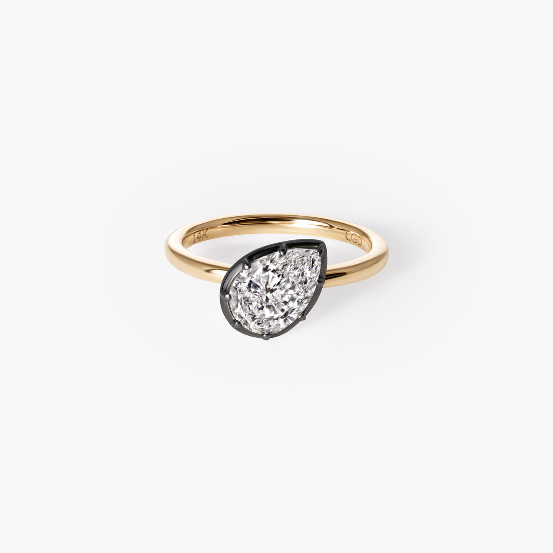 Pear Diamond Black Rhodium Angled Pinky Ring