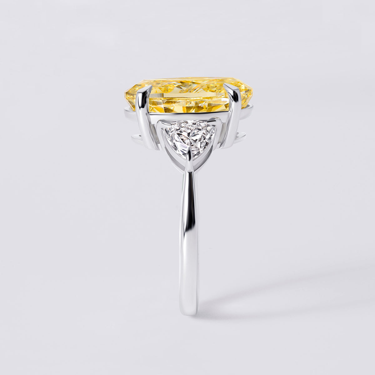 Bespoke Fancy Intense Yellow Oval (6.57CT) Three Stone Ring, White Gold