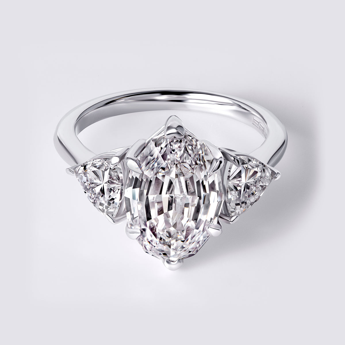 Bespoke Dodecagon Step Cut (4.25CT) Three Stone Ring, White Gold