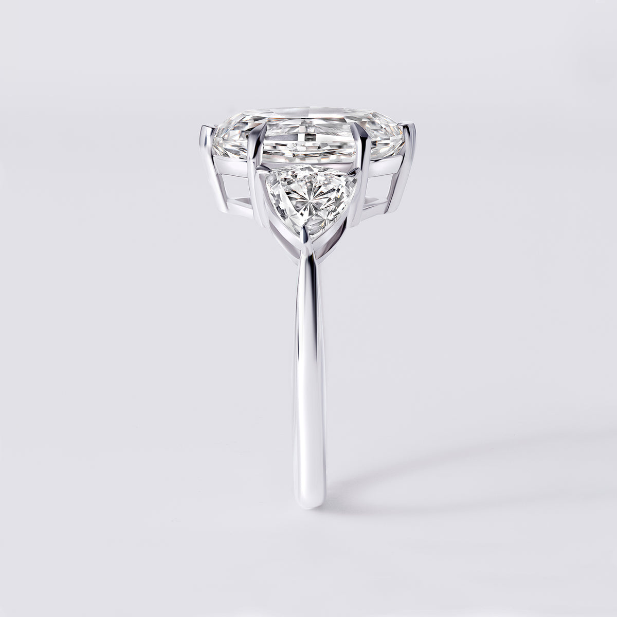 Bespoke Dodecagon Step Cut (4.25CT) Three Stone Ring, White Gold