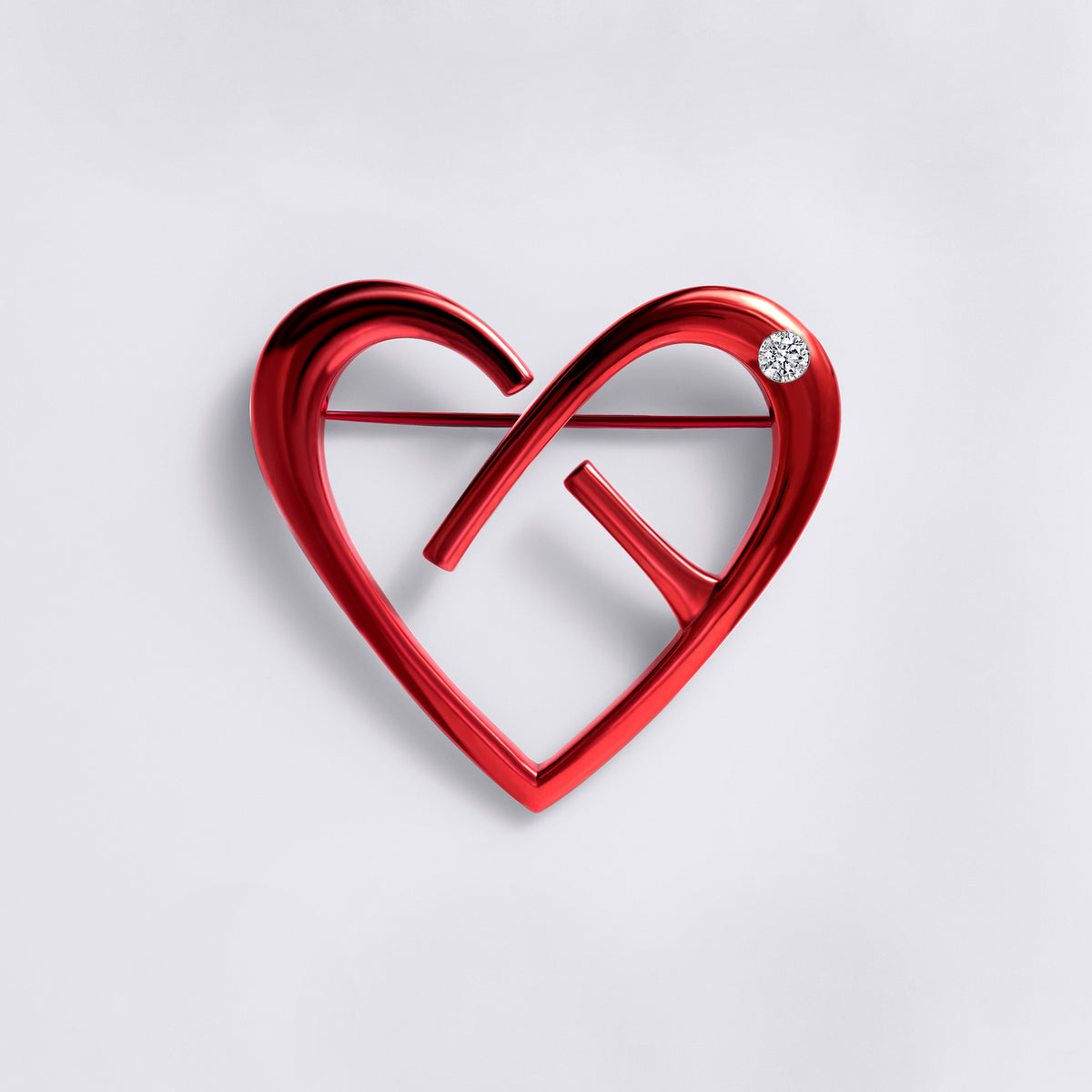 CoachArt Red Enamel and Sterling Silver Heart Pin