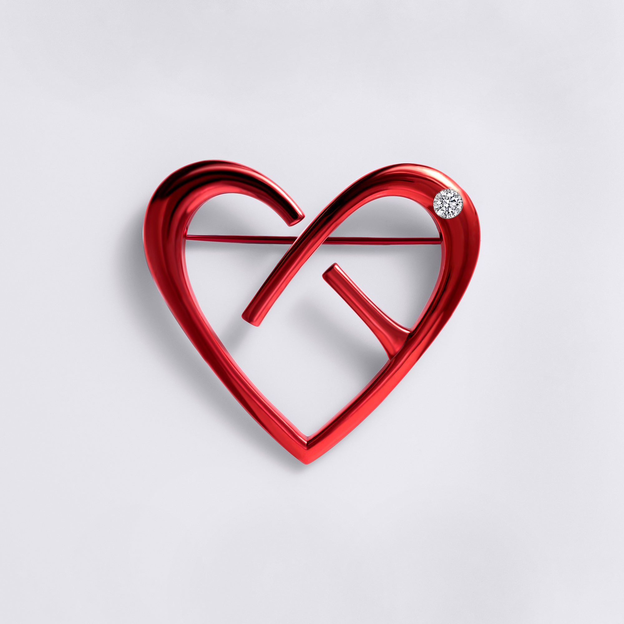 CoachArt Red Enamel and Sterling Silver Heart Pin
