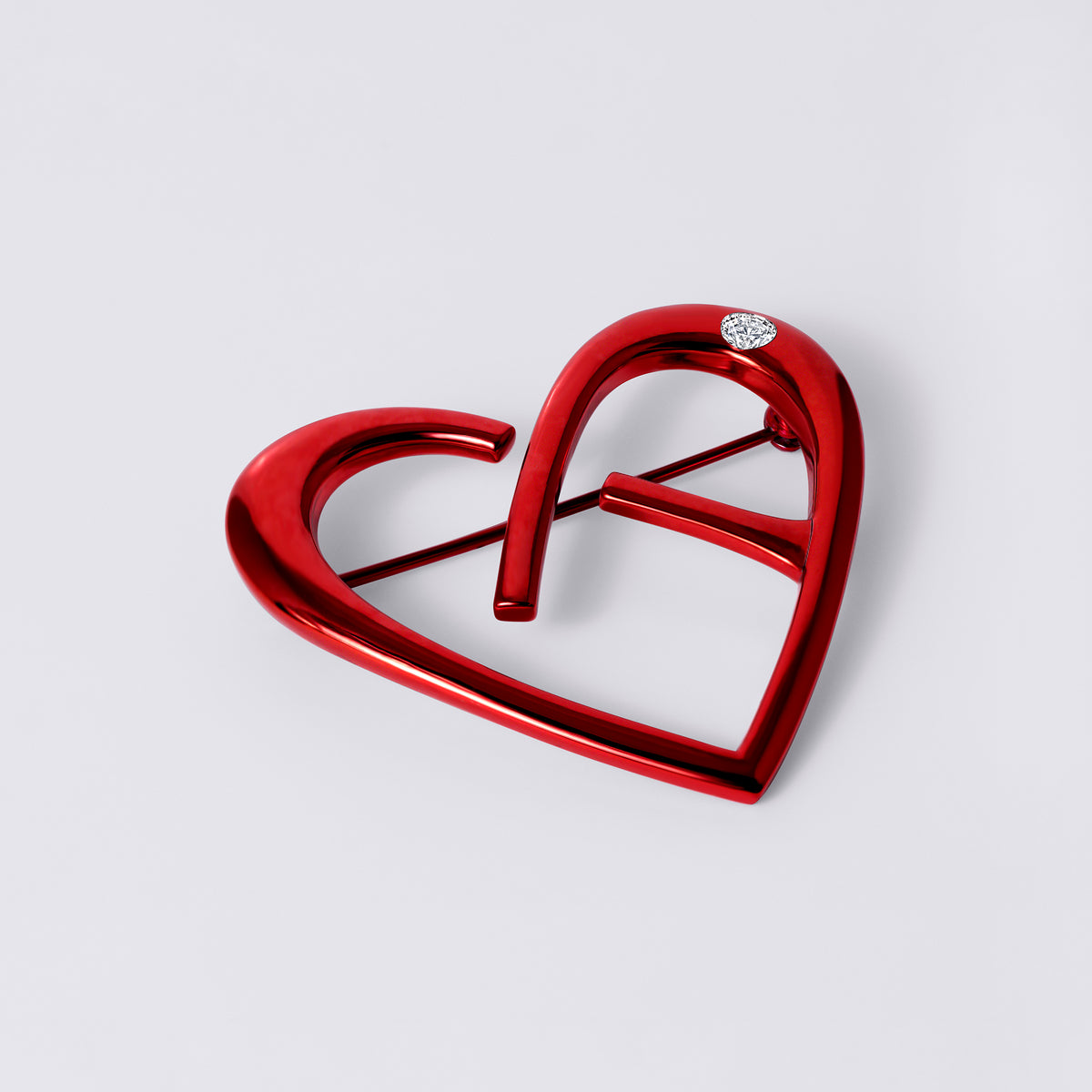 CoachArt Red Enamel and Sterling Silver Heart Pin