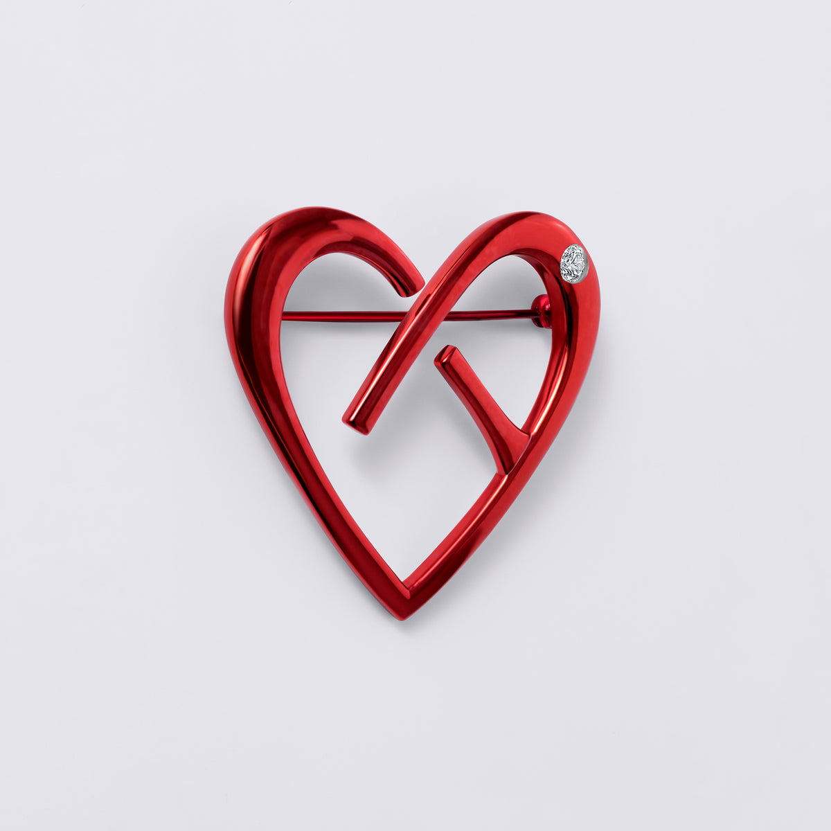 CoachArt Red Enamel and Sterling Silver Heart Pin
