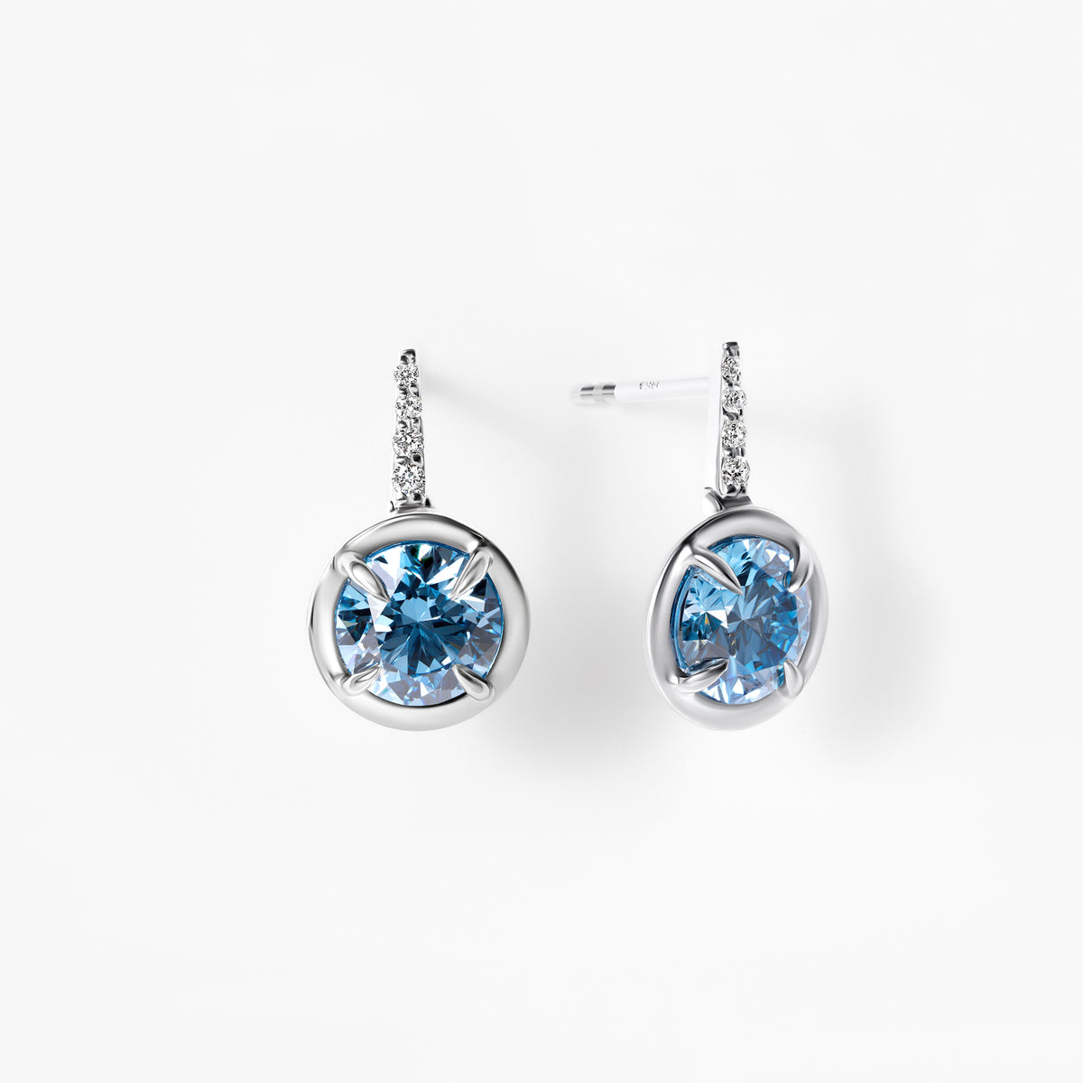 Blue Round Diamond Pavé Wire Drop Earrings