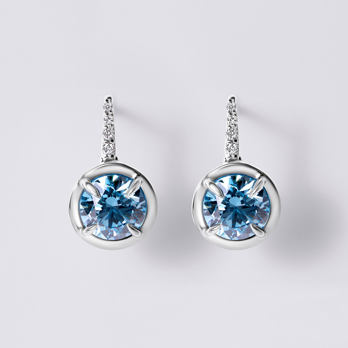 Blue Diamond Wire Drop Earrings with Pave, White Gold