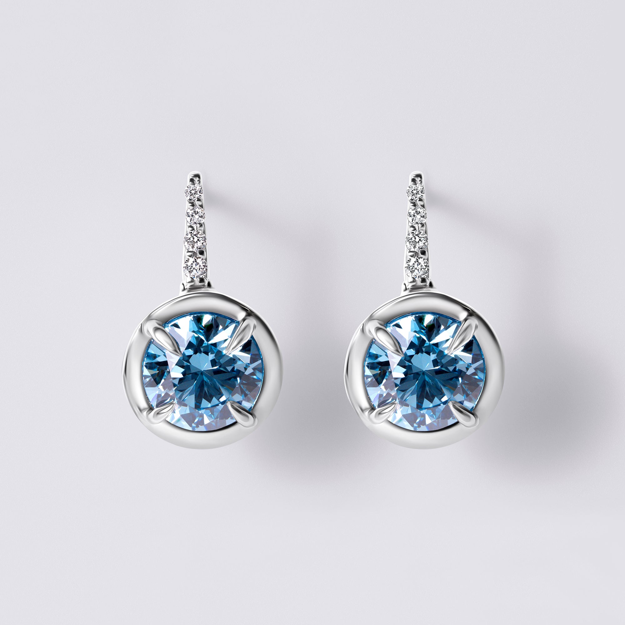 Blue Diamond Wire Drop Earrings with Pave, White Gold