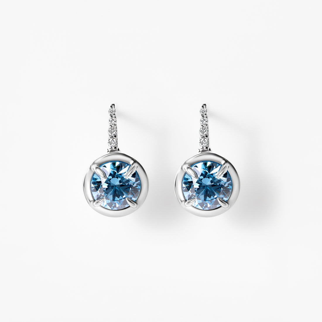 Blue Round Diamond Pavé Wire Drop Earrings