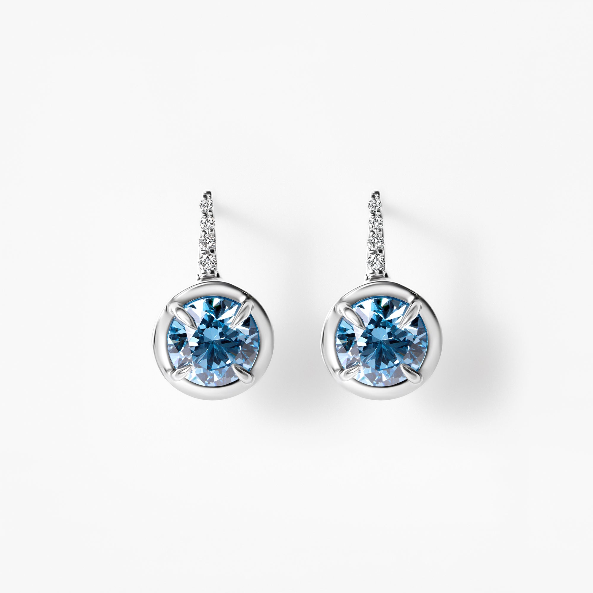 Blue Round Diamond Pavé Wire Drop Earrings