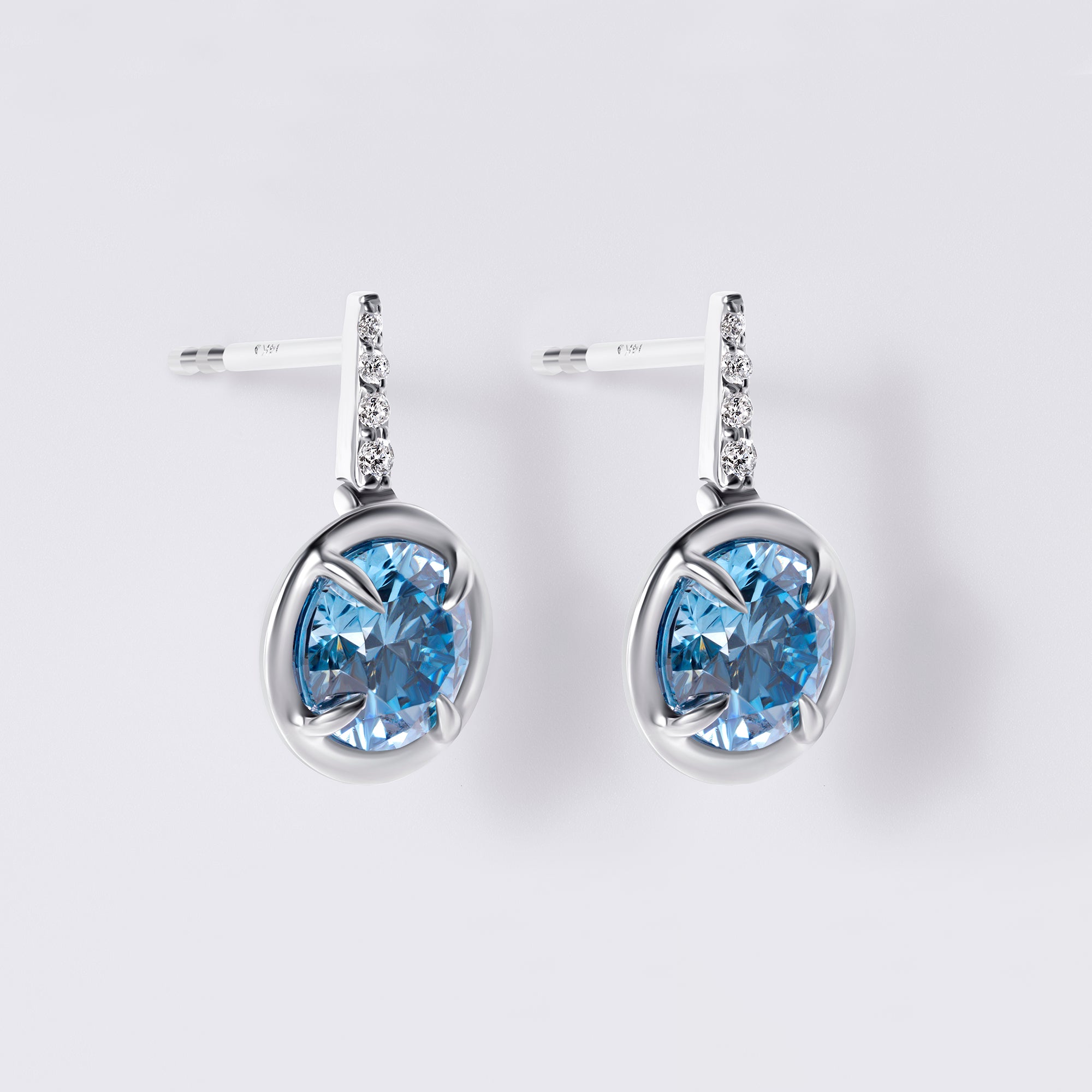 Blue Diamond Wire Drop Earrings with Pave, White Gold