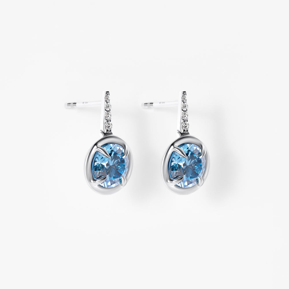 Blue Round Diamond Pavé Wire Drop Earrings