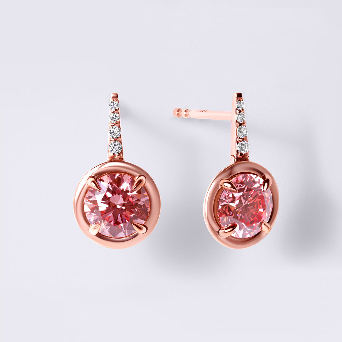 Pink Diamond Wire Drop Earrings with Pave, Rose Gold