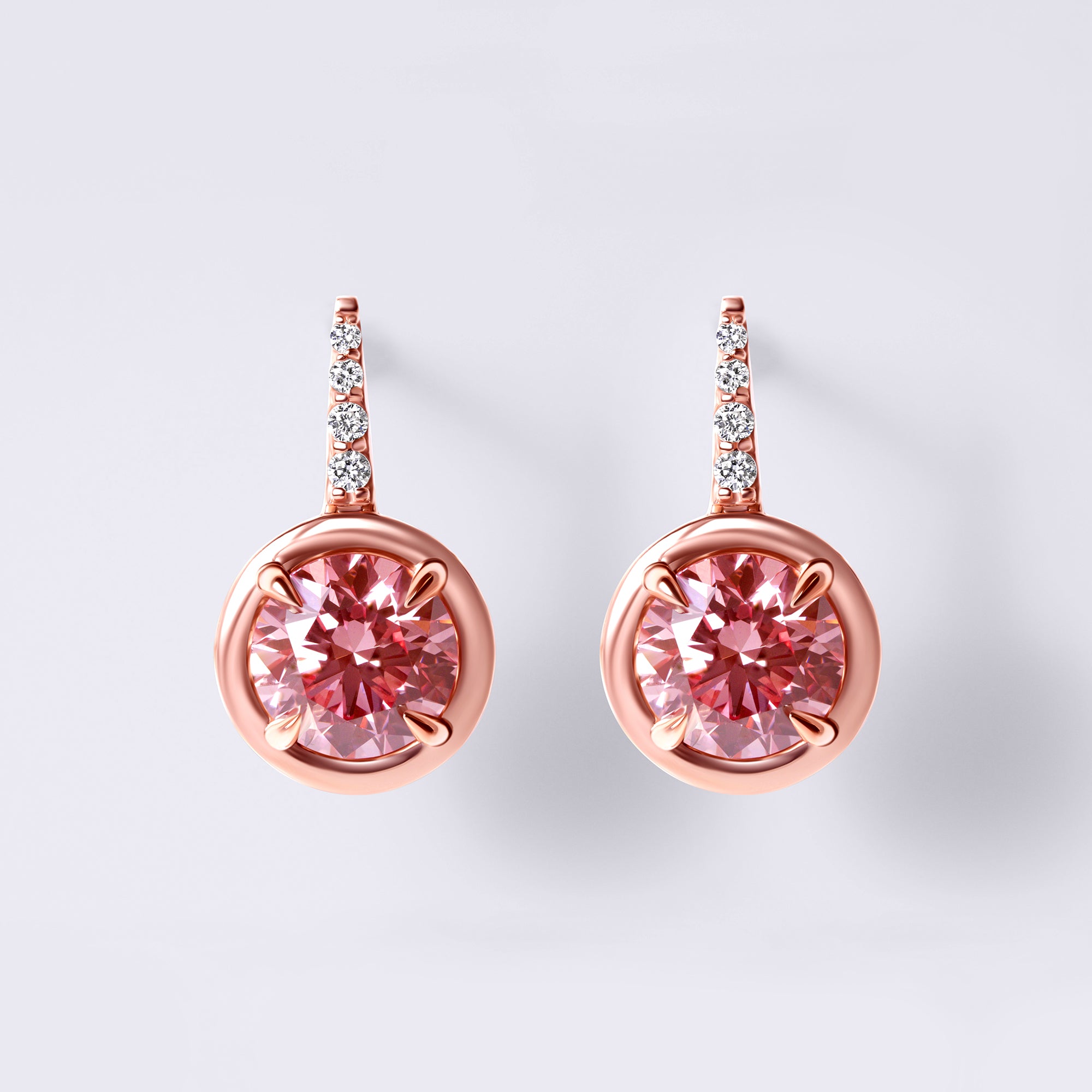 Pink Diamond Wire Drop Earrings with Pave, Rose Gold