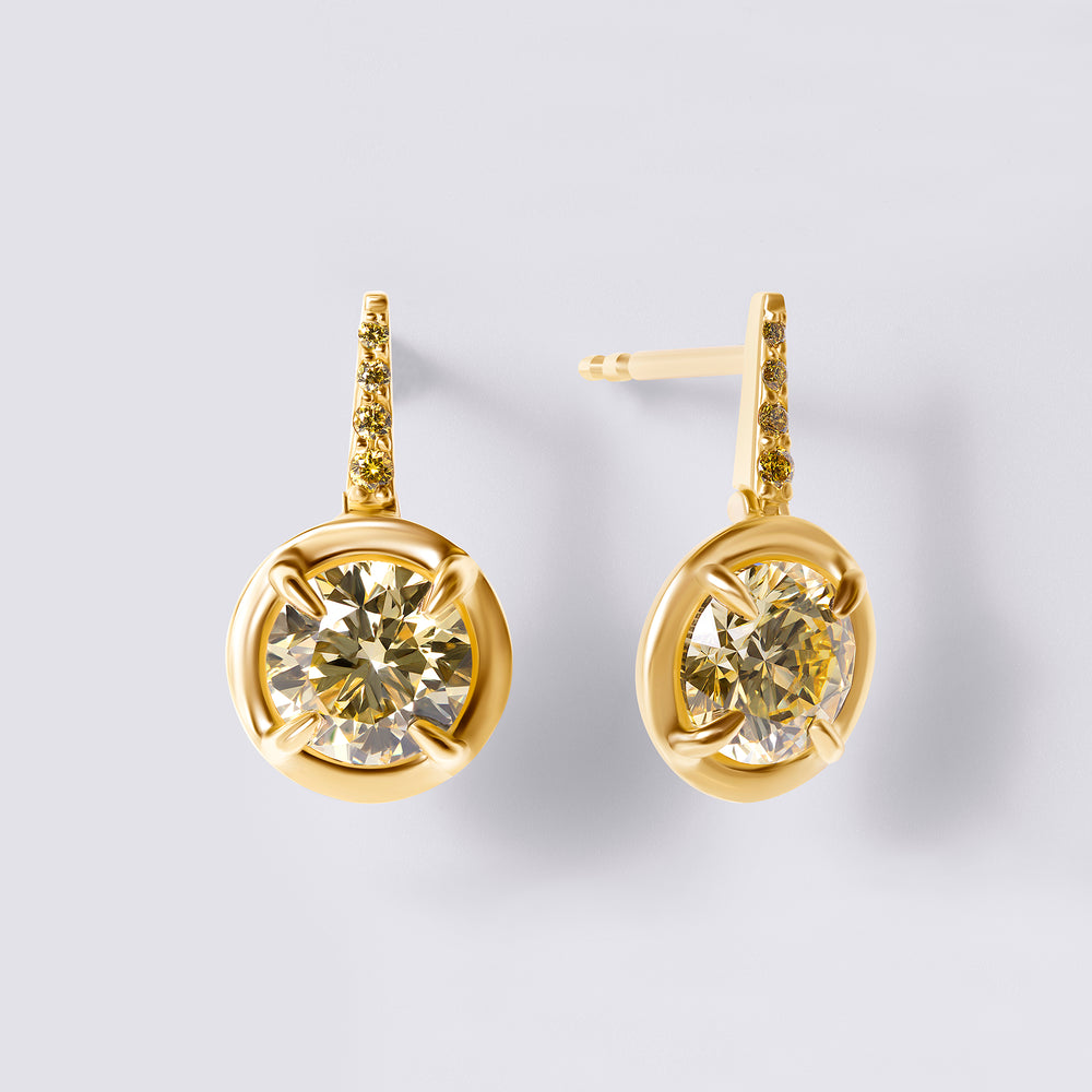 Colour Yellow Round Diamond Pavé Wire Drop Earrings
