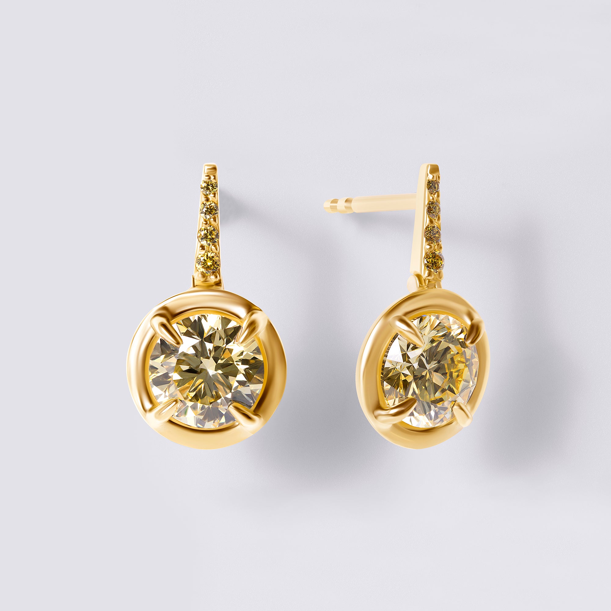 Yellow Diamond Wire Drop Earrings with Yellow Pave, Yellow Gold
