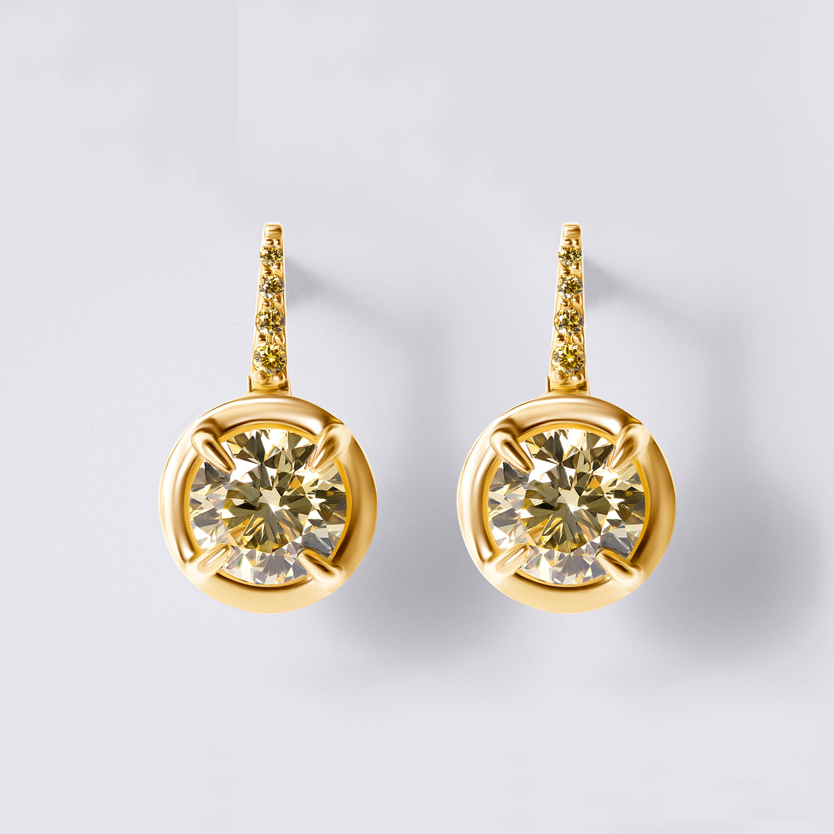 Yellow Diamond Wire Drop Earrings with Yellow Pave, Yellow Gold